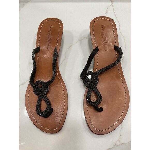 Tommy Bahama Shoes - Tommy Bahama Women's Black Beaded Leather Wedge Sandals Size 8